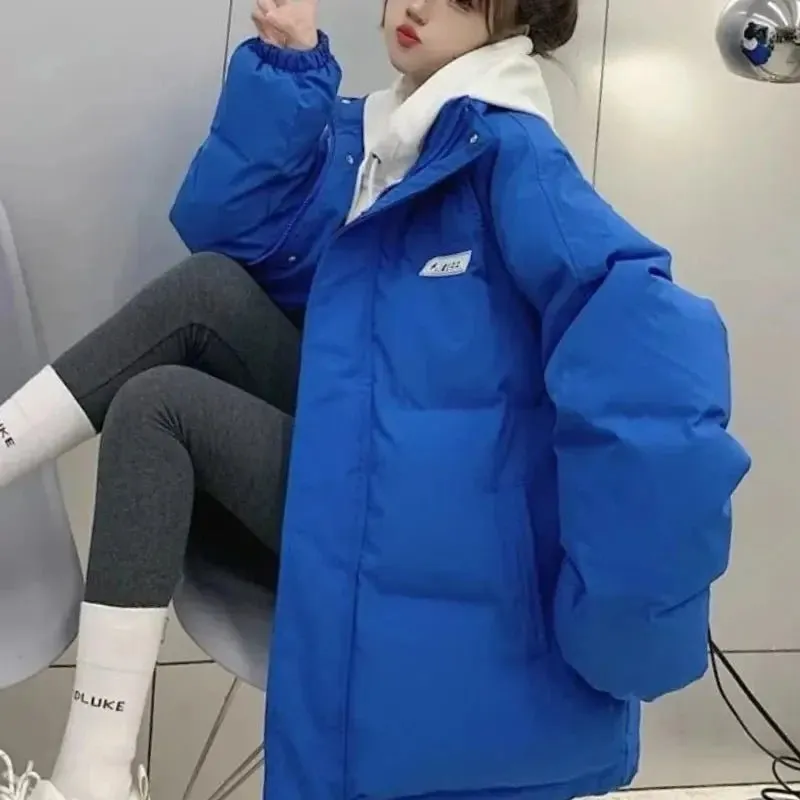 Winter Fashion Stand Collar Long Sleeve Solid Parkas Women's Clothing Casual Loose Korean Zipper Thicken Warm Simplicity Tops