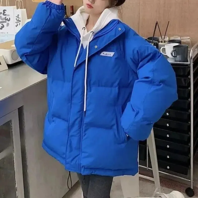Winter Fashion Stand Collar Long Sleeve Solid Parkas Women's Clothing Casual Loose Korean Zipper Thicken Warm Simplicity Tops
