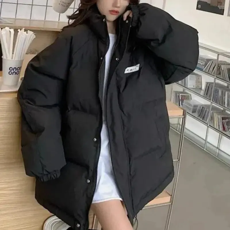 Winter Fashion Stand Collar Long Sleeve Solid Parkas Women's Clothing Casual Loose Korean Zipper Thicken Warm Simplicity Tops