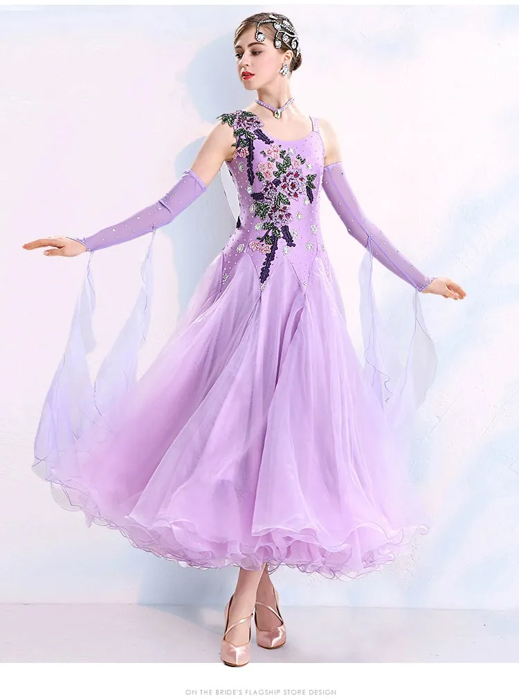 Women ballroom dance competition dresses national red blue purple tango foxtrot smooth waltz dance skirts stage performance gown