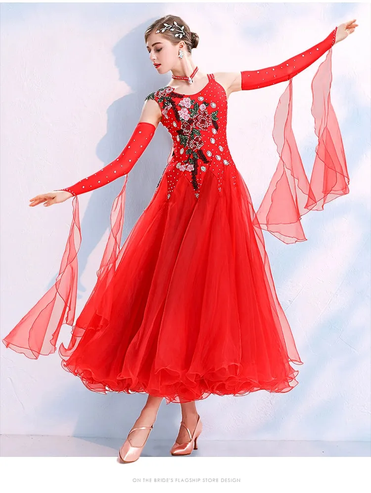 Women ballroom dance competition dresses national red blue purple tango foxtrot smooth waltz dance skirts stage performance gown