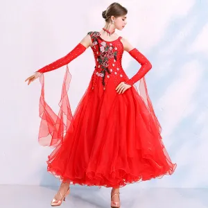 Women ballroom dance competition dresses national red blue purple tango foxtrot smooth waltz dance skirts stage performance gown