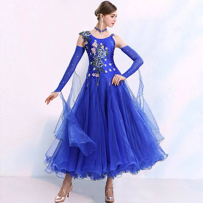Women ballroom dance competition dresses national red blue purple tango foxtrot smooth waltz dance skirts stage performance gown