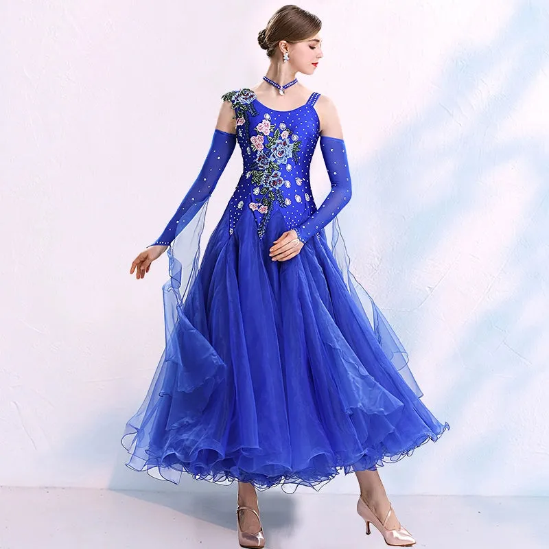 Women ballroom dance competition dresses national red blue purple tango foxtrot smooth waltz dance skirts stage performance gown