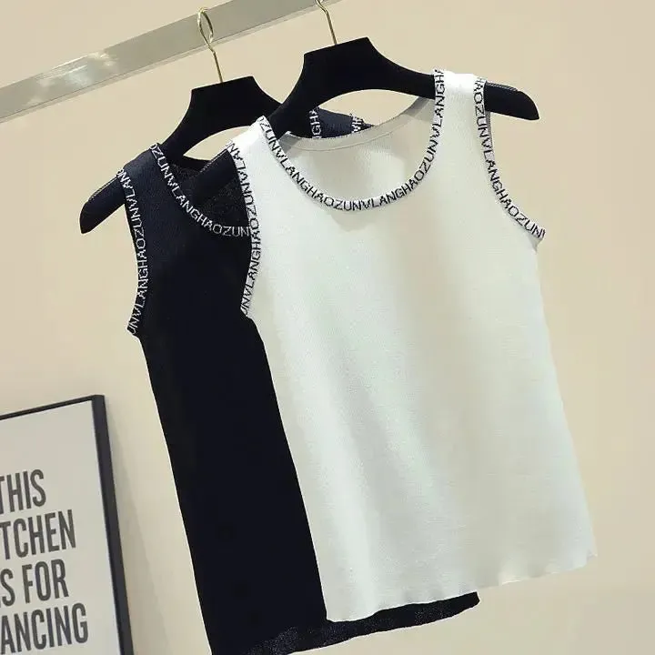 Women Corset Tops Camisole Women Embroidered Crew Neck Sleeveless Knitwear Women Tank Crop Top For Women
