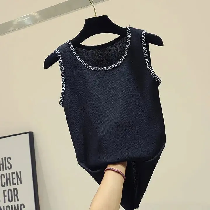 Women Corset Tops Camisole Women Embroidered Crew Neck Sleeveless Knitwear Women Tank Crop Top For Women