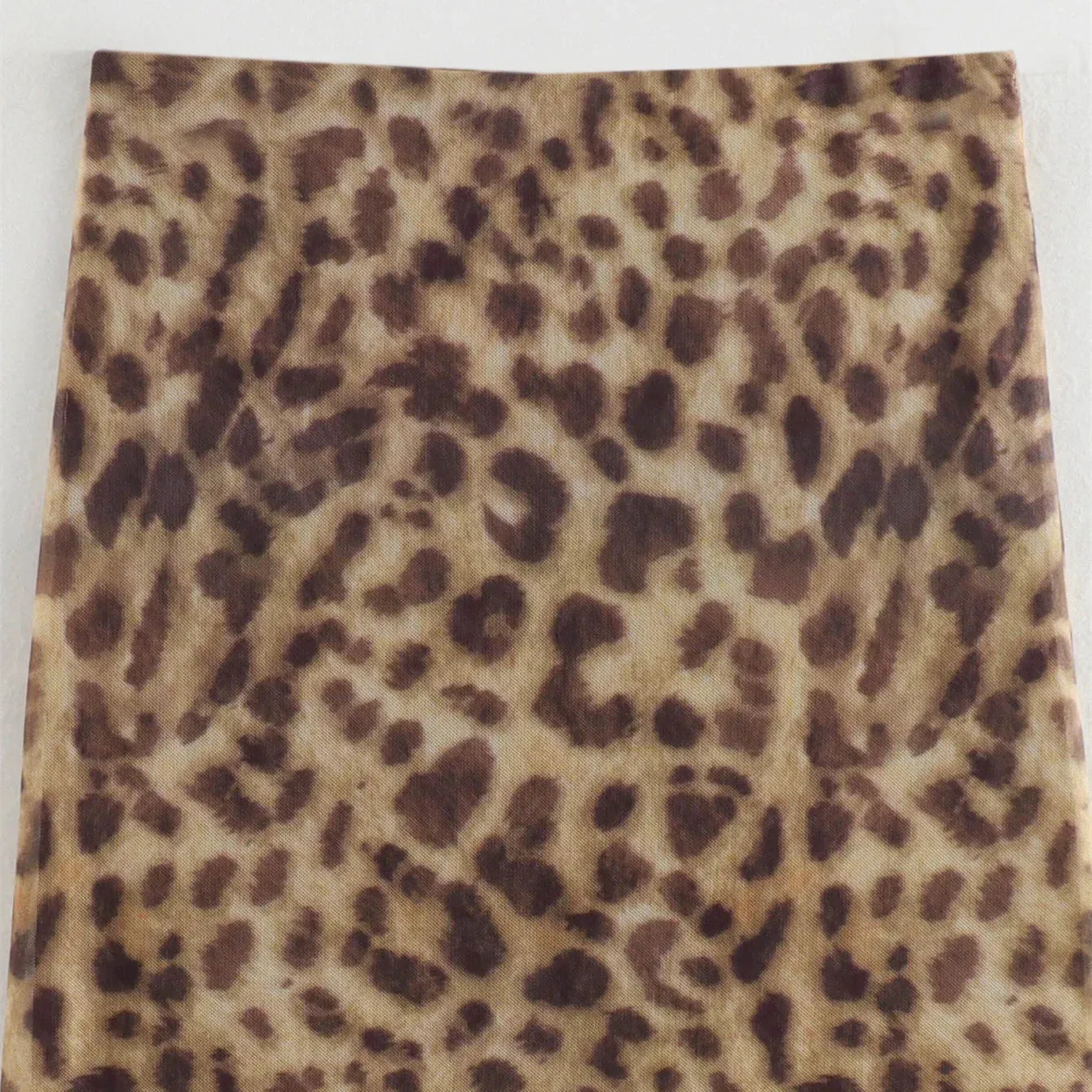 Women Leopard Tulle Midi Skirt  High Waist Elasticated Waistband Long Skirts Streetwear