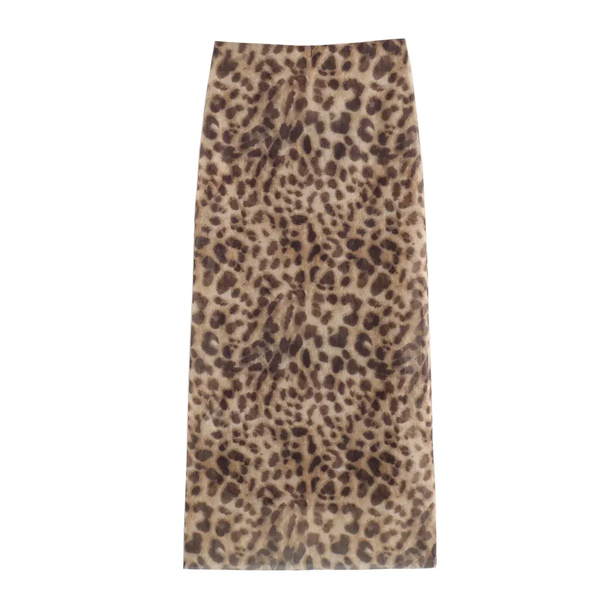 Women Leopard Tulle Midi Skirt  High Waist Elasticated Waistband Long Skirts Streetwear