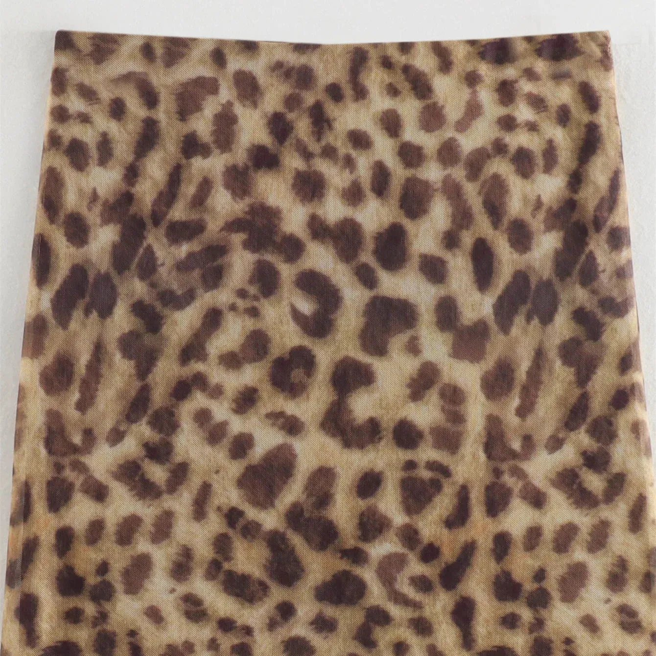 Women Leopard Tulle Midi Skirt  High Waist Elasticated Waistband Long Skirts Streetwear