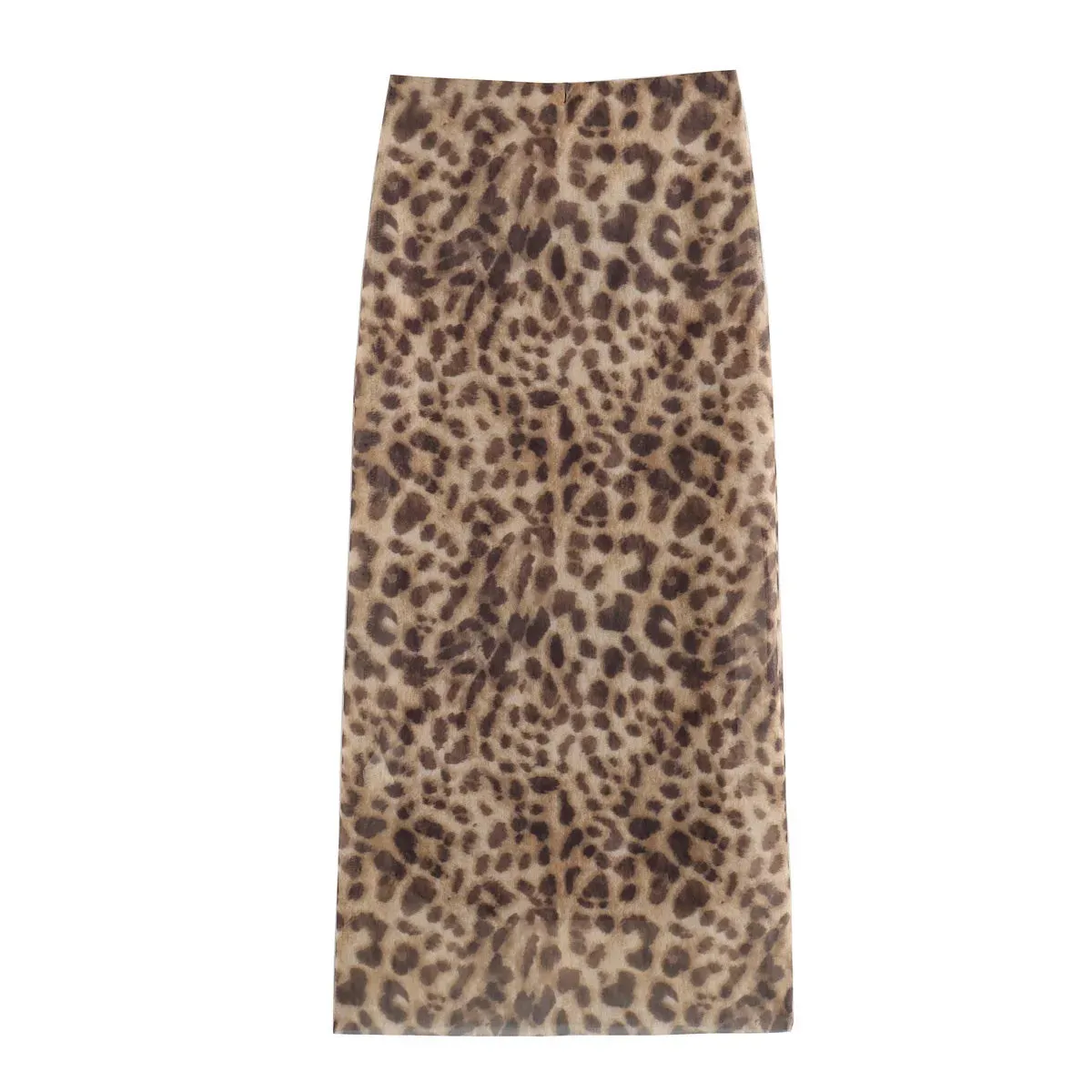 Women Leopard Tulle Midi Skirt  High Waist Elasticated Waistband Long Skirts Streetwear