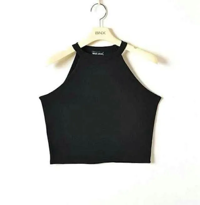 Women Tight Elastic Crop Tops Cute Sleeveless T-shirts Lady Stretchable Cropped Tees