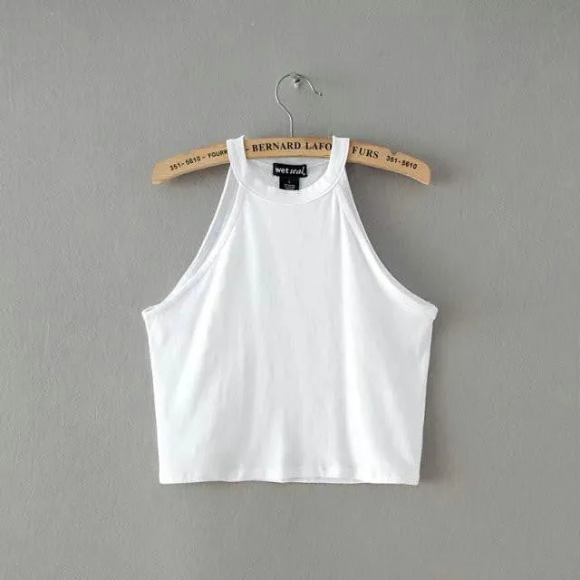 Women Tight Elastic Crop Tops Cute Sleeveless T-shirts Lady Stretchable Cropped Tees