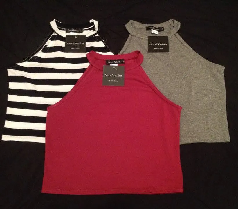 Women Tight Elastic Crop Tops Cute Sleeveless T-shirts Lady Stretchable Cropped Tees