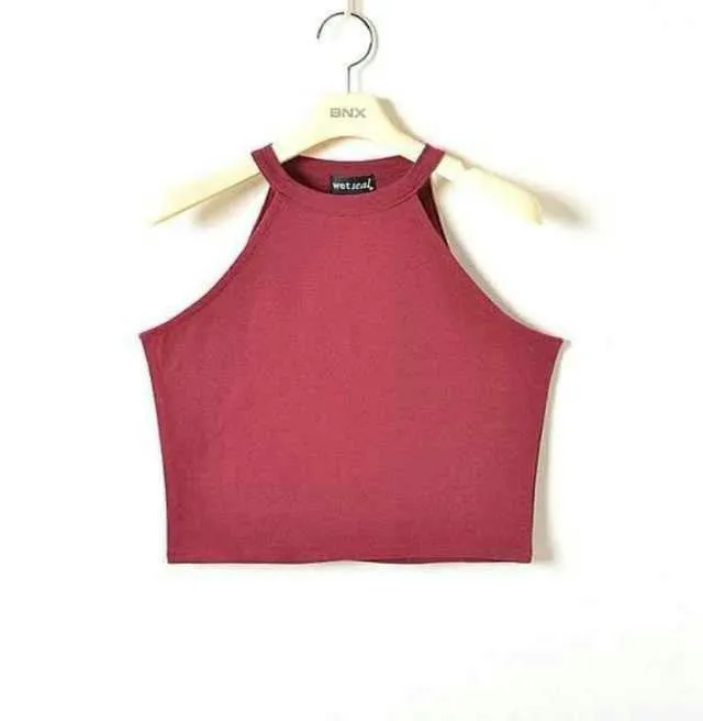 Women Tight Elastic Crop Tops Cute Sleeveless T-shirts Lady Stretchable Cropped Tees