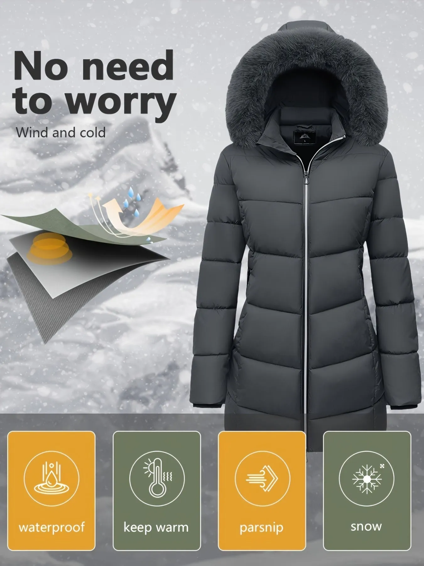 Womens Cozy Faux Fur Lined Puffy Coat  Warm  Stylish
