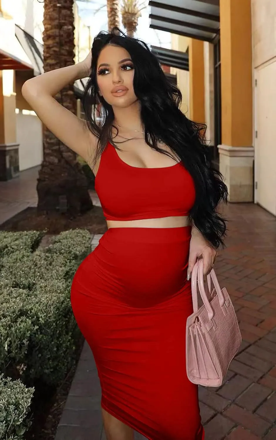 Women'S Sexy Summer Outfits Bodycon Tank Top Midi Skirt 2 Piece Dress