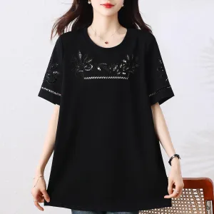 Women's Versatile Solid Color T-Shirt with Relaxed-Fit and Cutout Detail